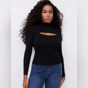 NWT New York & Company Ribbed Cut-Out Corset Sweater in black size XS